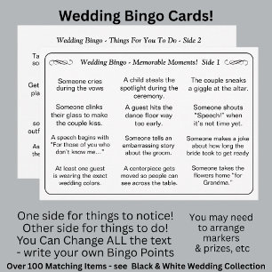 Wedding BINGO!  Game for Guests Black White  Card