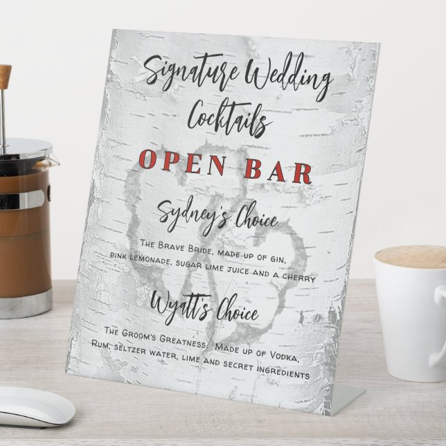 Wedding Birch Open Bar Reception Sign (In SItu)