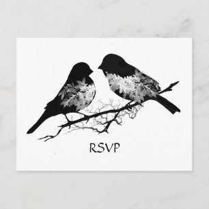Wedding Birds Black White RSVP Invitation Postcard