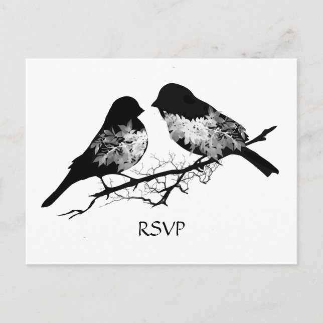 Wedding Birds Black White  RSVP Invitation Postcard (Front)
