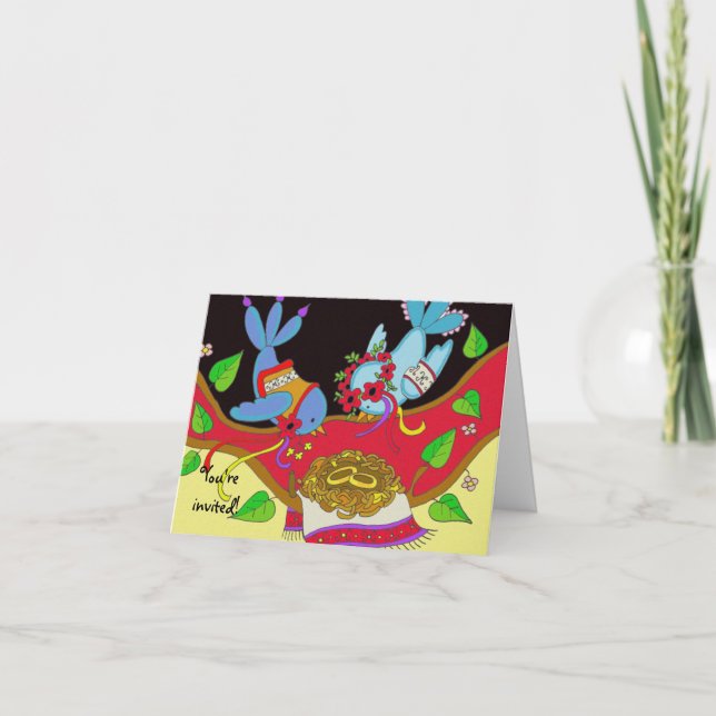 Wedding Birds Bliss Ukrainian Folk Art Invitation (Front)