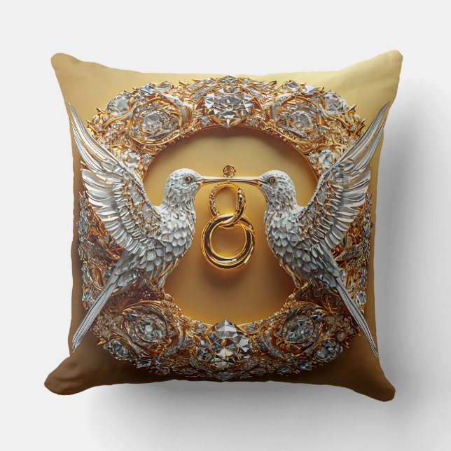 Wedding Birds Rings & Love Throw Pillow (Front)
