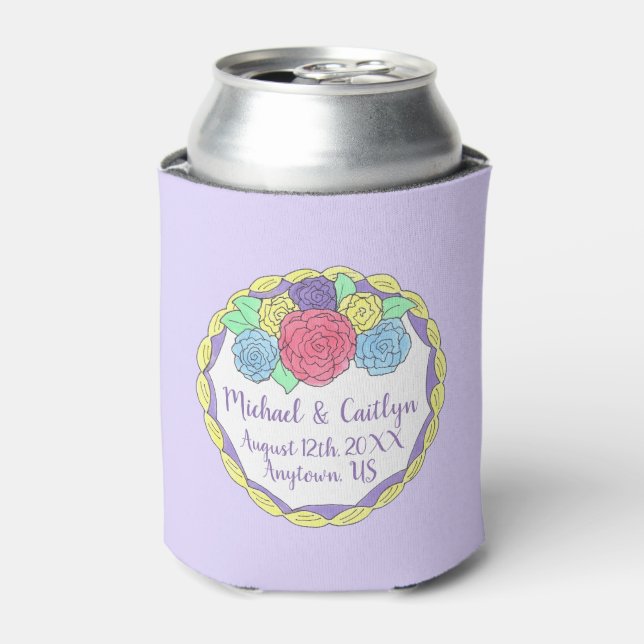 Wedding Birthday Bridal Shower Floral Round Cake Can Cooler (Can Front)