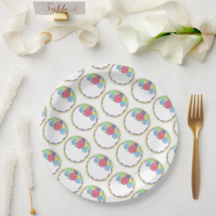 Wedding Birthday Bridal Shower Floral Round Cake Paper Plate