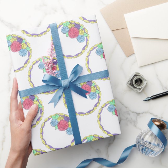 Wedding Birthday Cake Floral Pastel Icing Rose Wrapping Paper (Gifting)