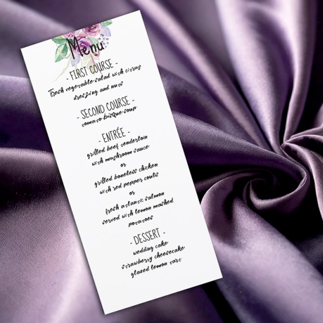 Wedding black dress pink watercolor roses menu (Creator Uploaded)