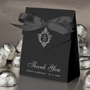 Wedding Black Elegant Monogram in Crest Monochrome Favor Box