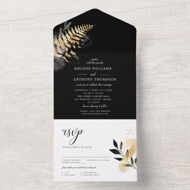 Wedding Black Glittering All In One Invitation (Inside)