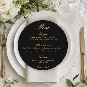 Wedding Black Gold Simple Calligraphy Script Round Menu