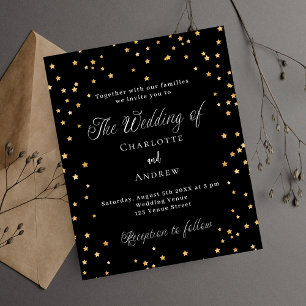 Wedding black gold stars budget invitation flyer