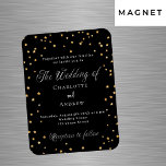 Wedding black gold stars elegant script luxury magnet<br><div class="desc">A black background decorated with golden stars. Personalize and add your names and the details.</div>
