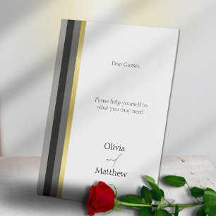 Wedding Black Grey Gold Stripe Guest Amenities Pedestal Sign
