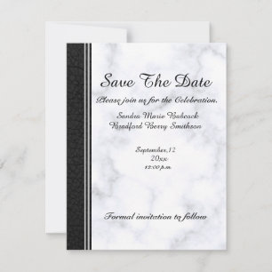 Wedding Black Leather and grey white Marble Save The Date