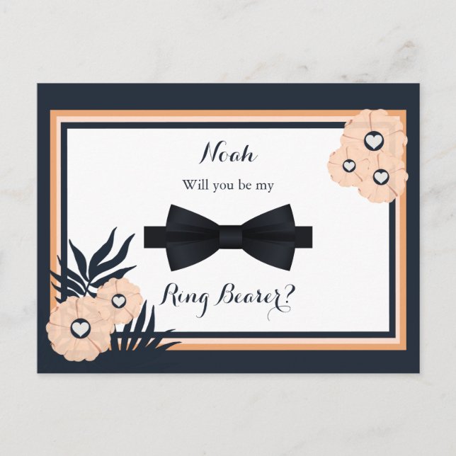 Wedding Black Pearl Watus Ring Bearer Request Card (Front)