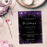 Wedding black purple glitter sparkles invitation<br><div class="desc">A chic black background. Decorated with dark purple faux glitter,  sparkles. Personalize and add your names and the details.
Back: black background and faux glitter.</div>