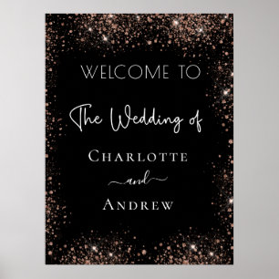 Wedding black rose gold glitter welcome poster