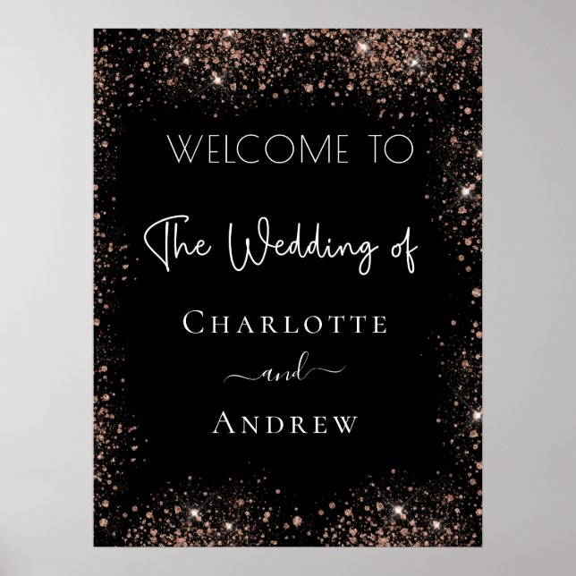 Wedding black rose gold glitter welcome poster (Front)