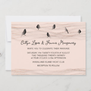 Wedding Black Rose Powder Delicate Lines Birds  Invitation
