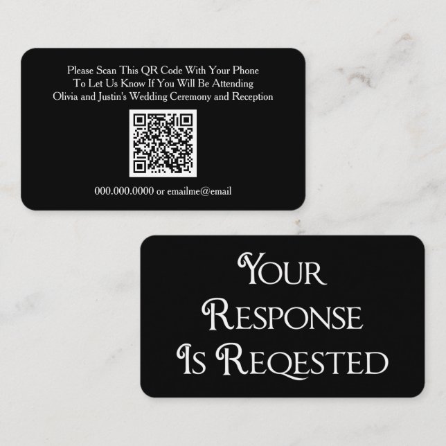 Wedding Black RSVP QR Code Response Card (Front/Back)