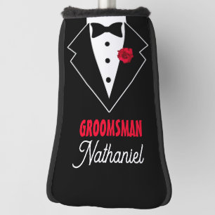 Wedding Black Tie Tuxedo, Red Rose, Customizable Golf Head Cover