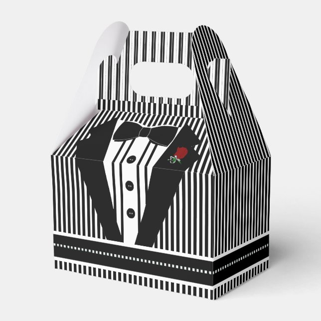 Wedding Black Tuxedo With Bow Tie Favor Box (Front Side)