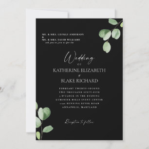 Wedding Black & White Both Parents Eucalyptus  Invitation