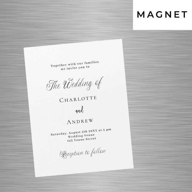 Wedding black white classic formal modern luxury magnetic invitation (Creator Uploaded)