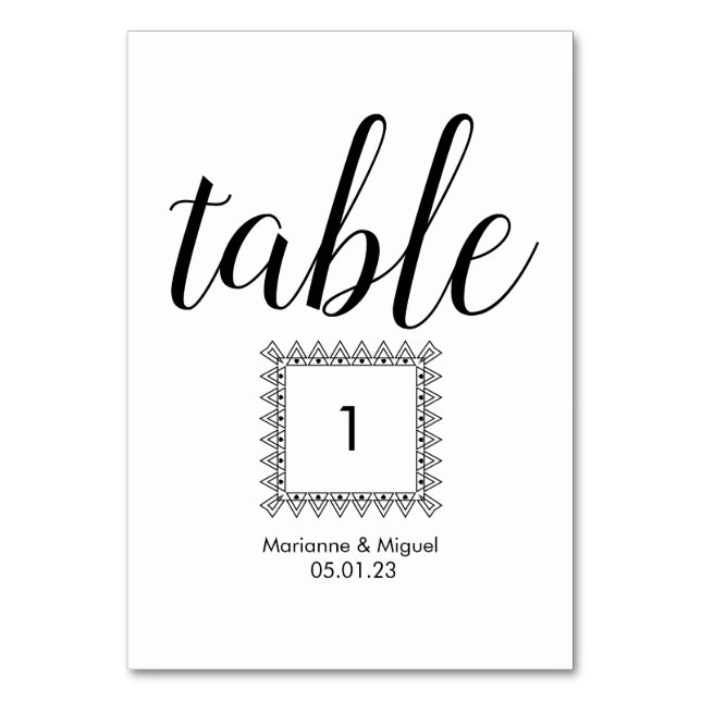 Wedding Black White Decorative Border Seating Table Number (Front)