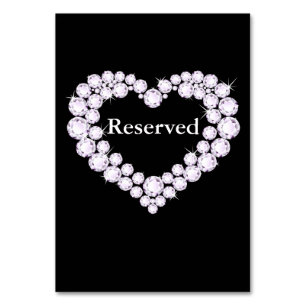 Wedding black & white diamond heart table reserved number