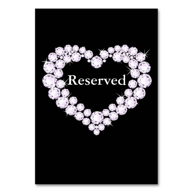 Wedding black & white diamond heart table reserved table number (Front)
