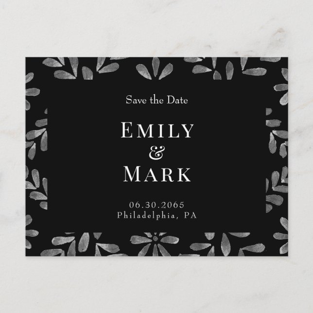 Wedding Black & White Elegant Save the Date  Postcard (Front)