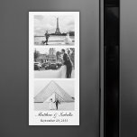 Wedding Black & White Photo Booth Strip Magnet<br><div class="desc">Custom wedding magnet favours designed as a photo booth strip and personalized with 3 photos of the couple. Design in black and white (to change it please click the button to edit the design) with custom names and the wedding date.</div>