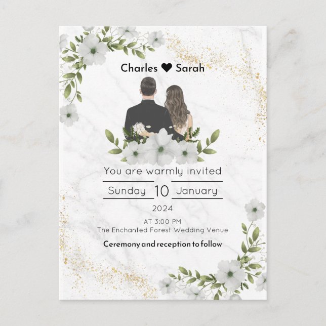 Wedding Blooms Invitation: A Floral Fairytale Invitation Postcard (Front)