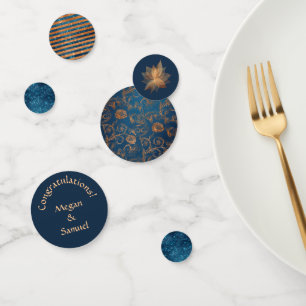 Wedding Blue and Rose Gold Confetti