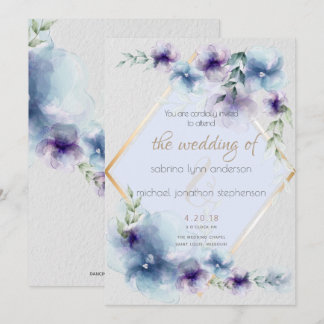 Wedding | Blue and Violet Watercolor Floral Invitation