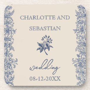 Wedding blue botanical border vintage  coaster