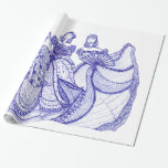 Wedding, Blue China Pattern, Wrapping Paper<br><div class="desc">"Blue Belles - Three Southern Belles flirt with a handsome man across the room in the hope that he'll ask them to dance." Singer, Actress, Writer, Producer and self-taught artist, Leslie Hyland Rodgers shares her line of whimsical Reminiscence Art. With childlike glee, each piece tells a story, capturing a single...</div>