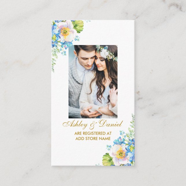 Wedding Blue Floral Photo Registry Insert Card (Front)