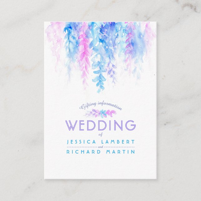 Wedding blue flower cascade gift registry cards (Front)