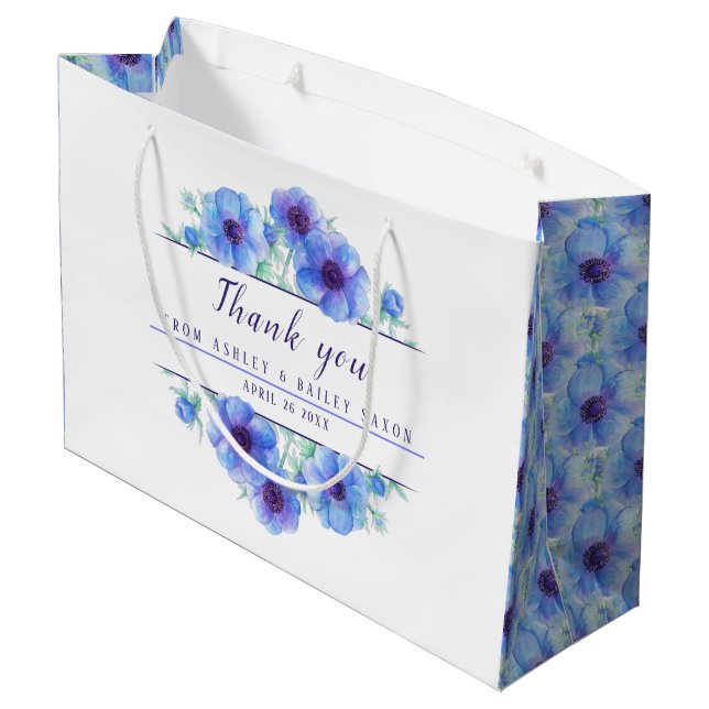 Wedding blue flowers thank you large gift bag (Back Angled)