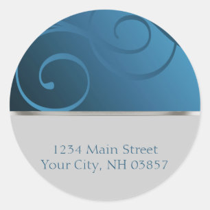 Wedding Blue Gradient Swirl Grey Classic Round Sticker