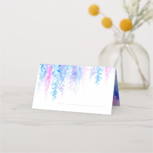 Wedding blue pink flower cascade place card