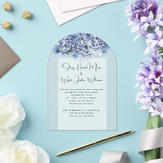 Wedding Blue Real Flowers Acrylic Invitations (Insitu (Wedding))