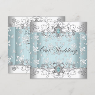 Wedding Blue Silver White Diamond Jewel Lace Invitation