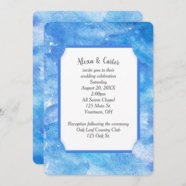 Wedding Blue Watercolor Abstract Invitation (Front/Back)