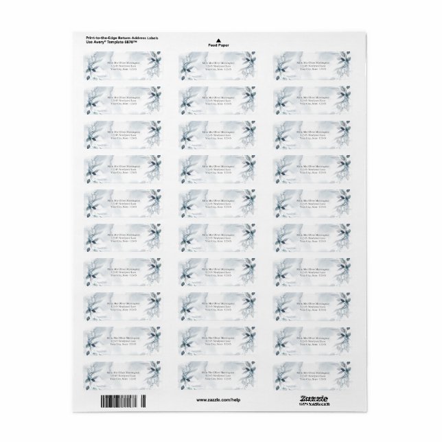 Wedding | Blue Watercolor Foliage Label (Full Sheet)