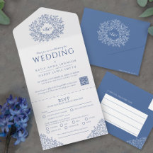 Wedding blue white circle of leaves QR 