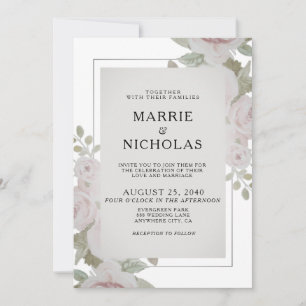 Wedding Blush Grey Pink Rose Floral Watercolor