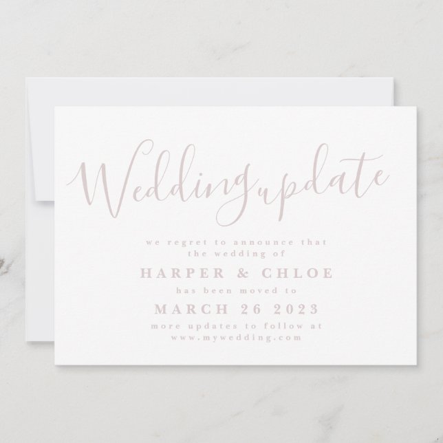 Wedding Blush Pink Change of Date Postponement Save The Date (Front)
