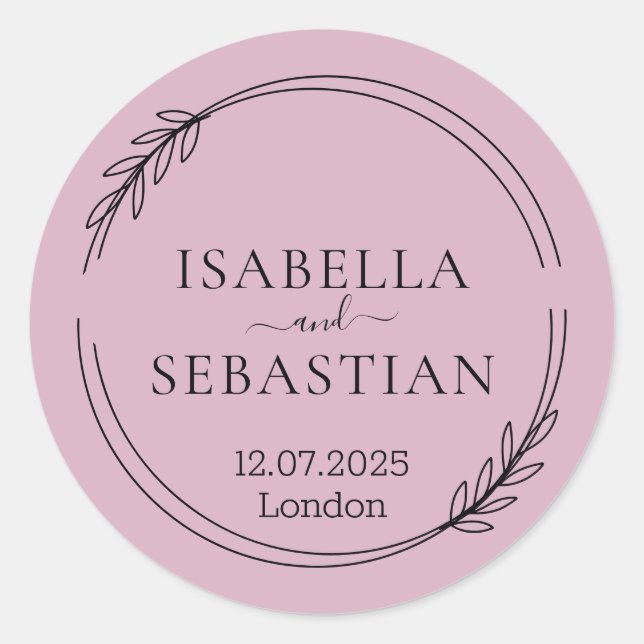 Wedding Blush Pink Colour Classic Round Sticker (Front)